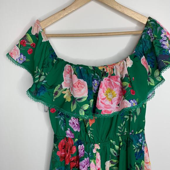 Marchesa Notte Emerald Roses Off Shoulder Mini Dress Womens 4 - Picture 9 of 16